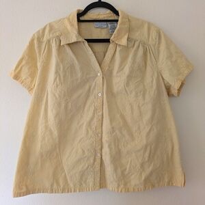 Vintage White Stag 100% Cotton Pale Yellow Floral Embroidered Button Top sz 2X